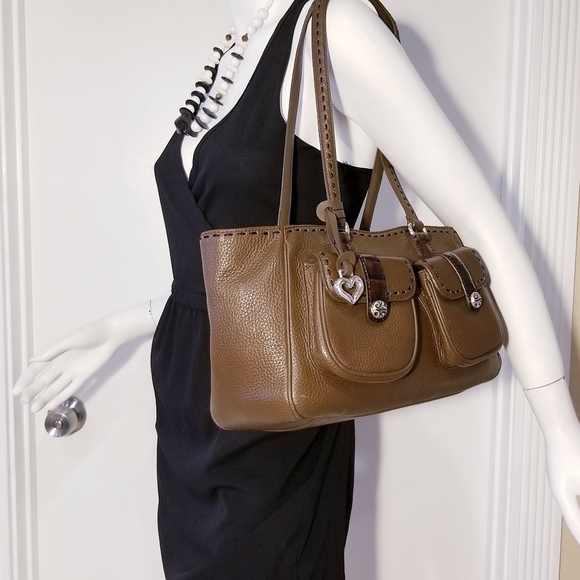 BRIGHTON PEBBLED LEATHER SADDLE BROWN SHOULDER HAND BAG PURSE EUC - Picture 3 of 12